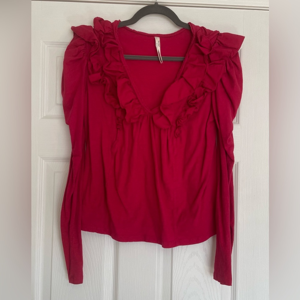 Women's Ruffled Red Top